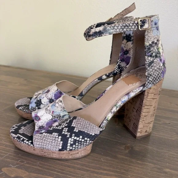 Vince Camuto Womens 10M Floral‎ Reptile Ciestie Cork Platform Heels - Picture 2 of 10
